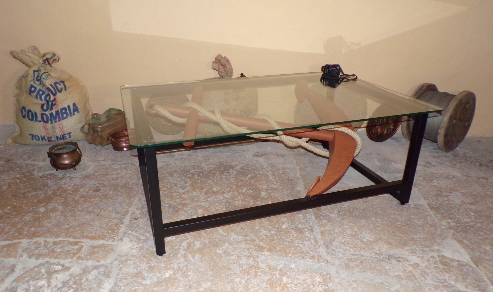 Table De Bateau En Okoumé 90x45 Cm - Dessin Ancre - Contreplaqué Marin 18 Mm